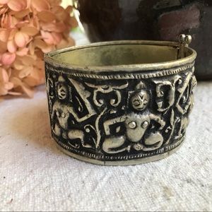 Wide hinged metal cuff bracelet Persian boho gypsy